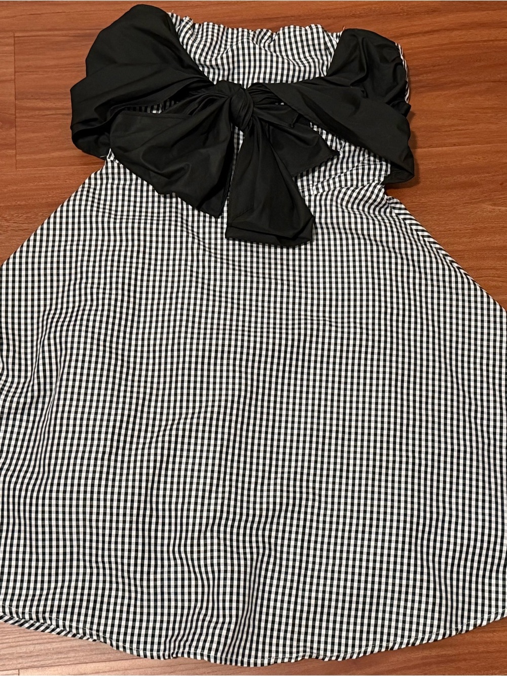 DO+BE Black & White Gingham Strapless Dress with Bow